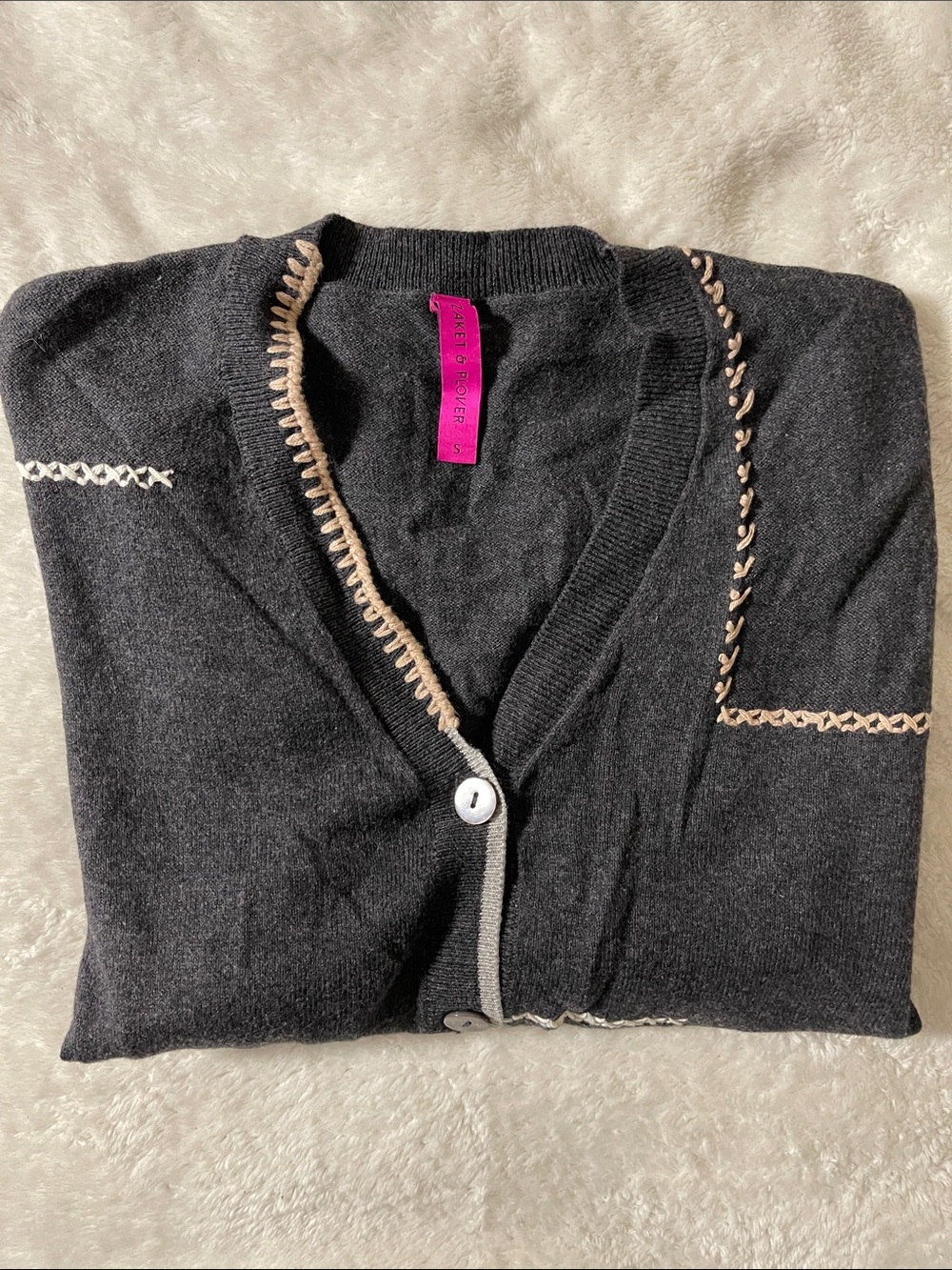 Black Button-Front Cardigan with Contrast Stitching - Picture 4 of 4